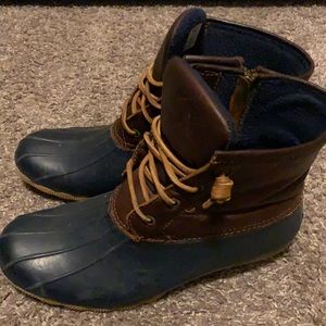 Sperry Top Sider Tan Navy Rain Boots
